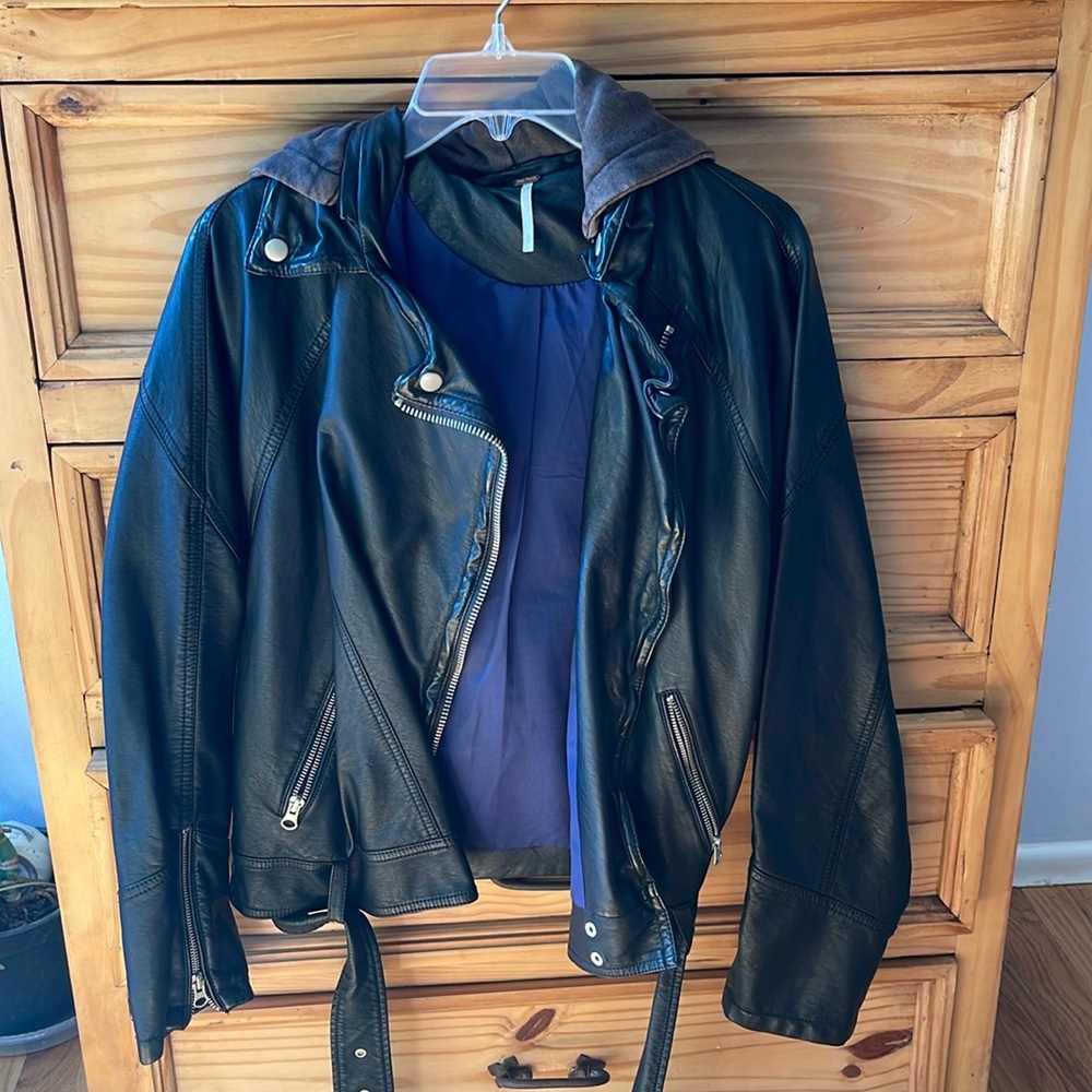 Free people leather jacket with hood